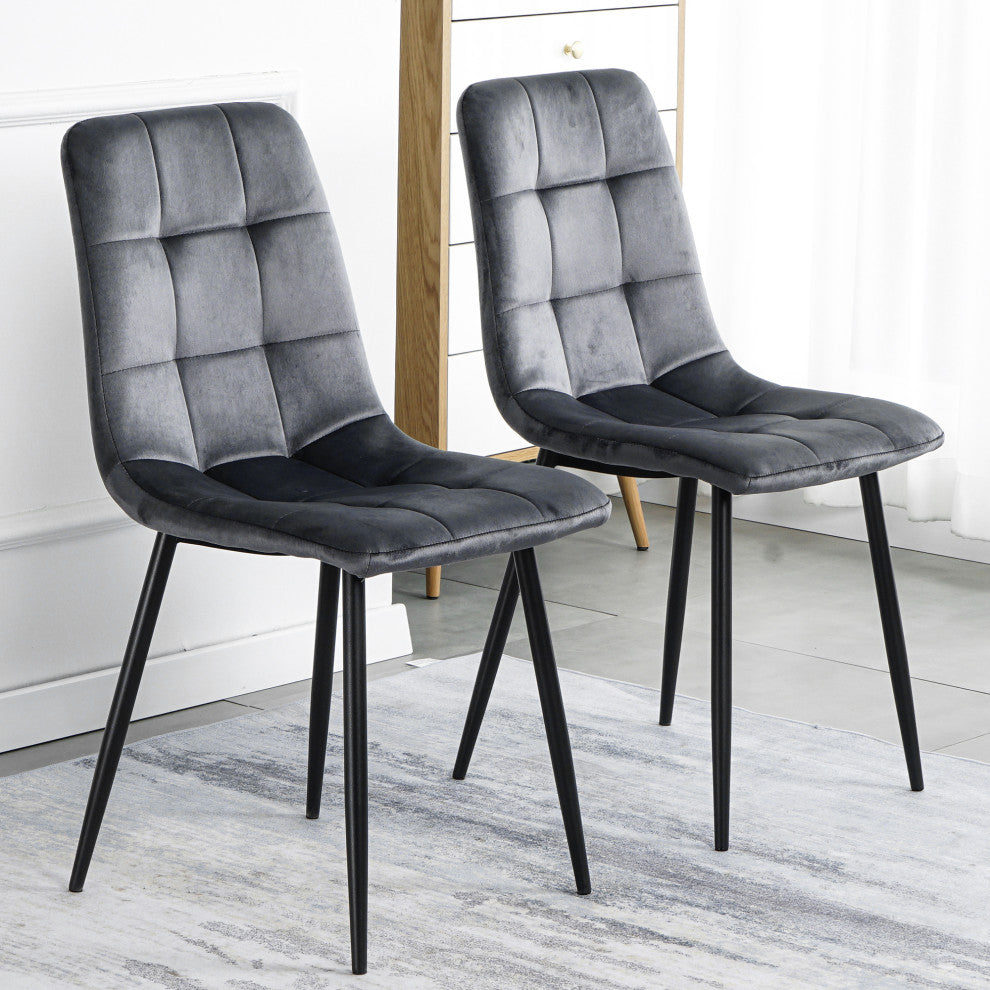 15 in.W Indoor Dining Velvet 4-Chair with Cushions and Metal Legs, Grey