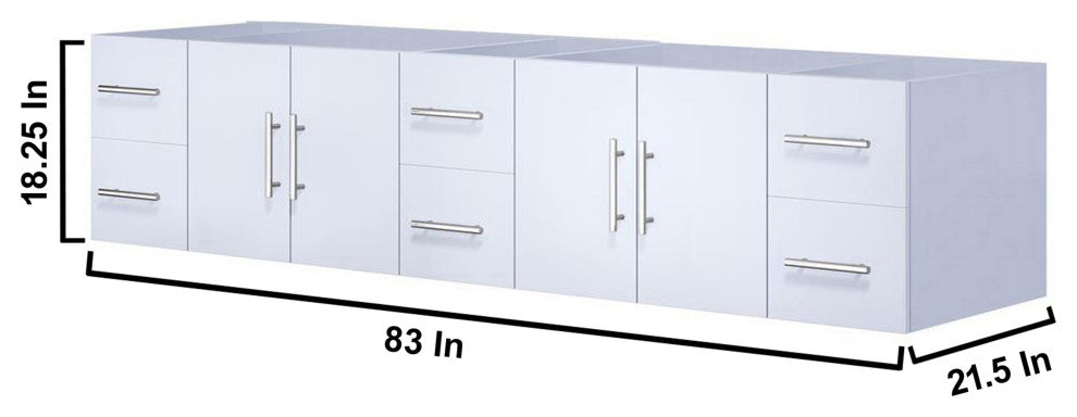 Geneva Transitional Glossy White 84" Double Vanity with 36" Led Mirrors, no Top