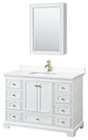 48"SGL Vanity White, White Cult. Marble Countertop, Sink, Gold Trim, Med.Cabinet