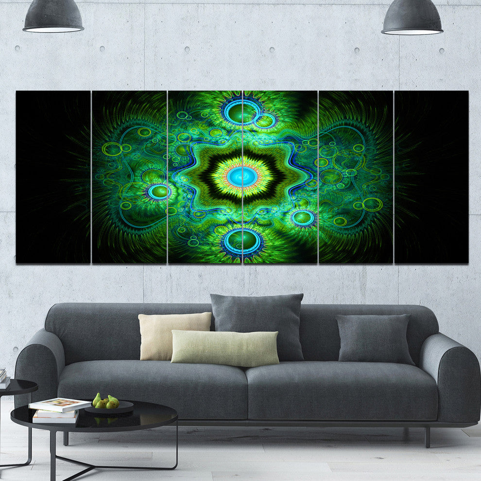 Cabalistic Bright Green Texture, Abstract Canvas Art Print, 70"x28", 6 Panels