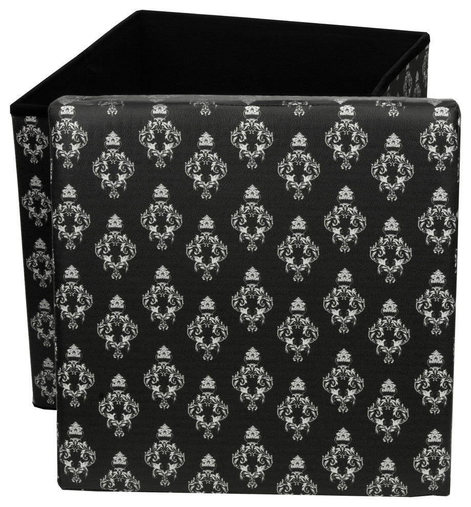 Black Damask Storage Ottoman