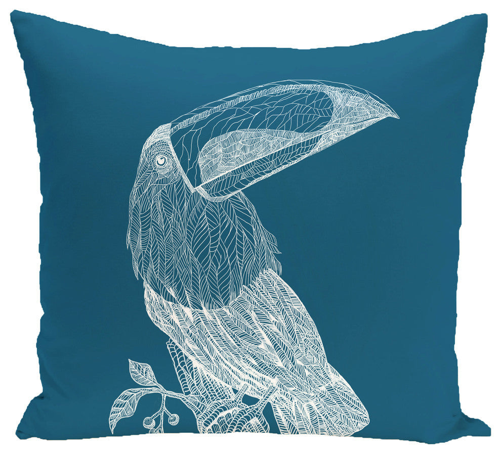 El Tuc?n Animal Print Pillow, Teal, 16"x16"
