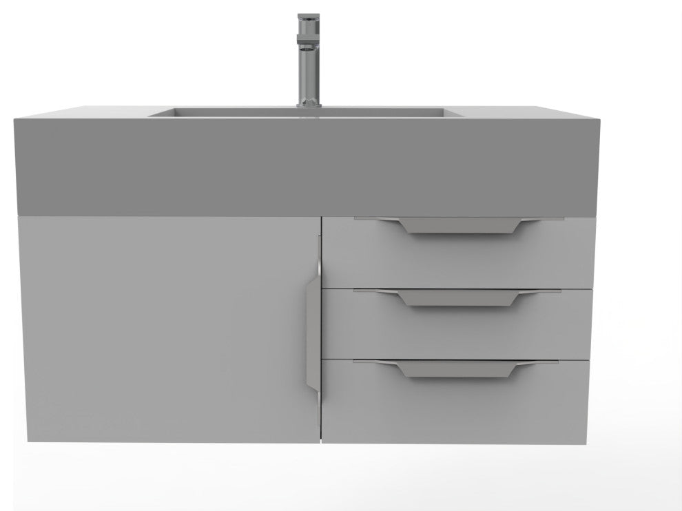 CastelloUSA Nile 36" Wall Mounted Vanity Set, Gray, Gray Top, Chrome Handles