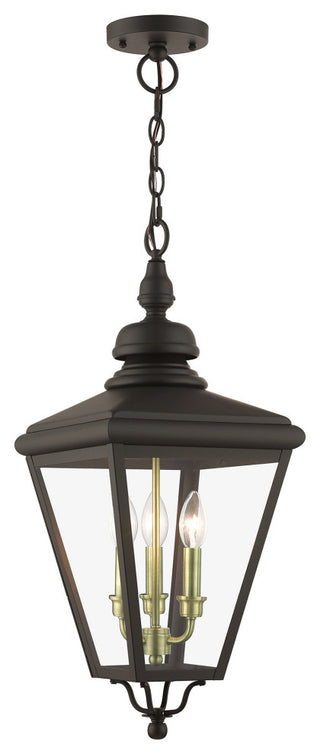 3 Light Bronze Outdoor Large Pendant Lantern, Antique Brass