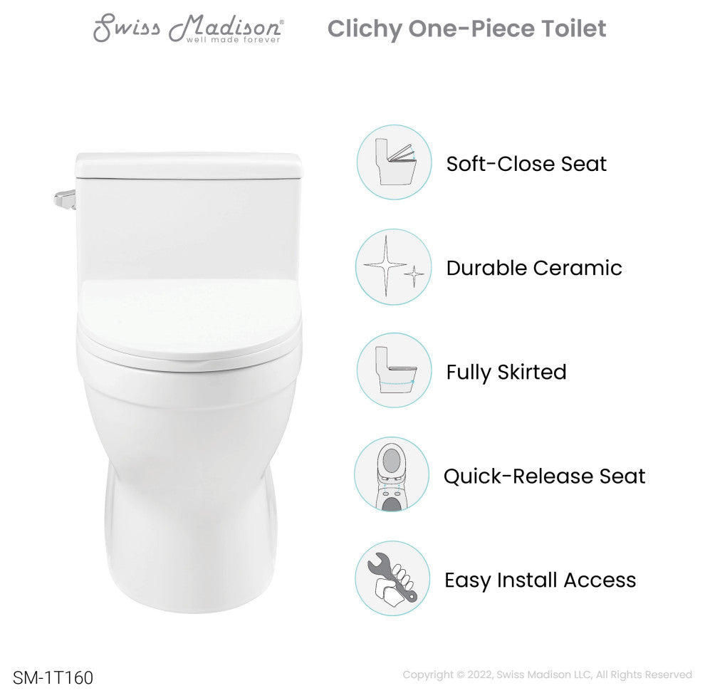 Clichy One-Piece Elongated Toilet Side Flush 1.28 gpf