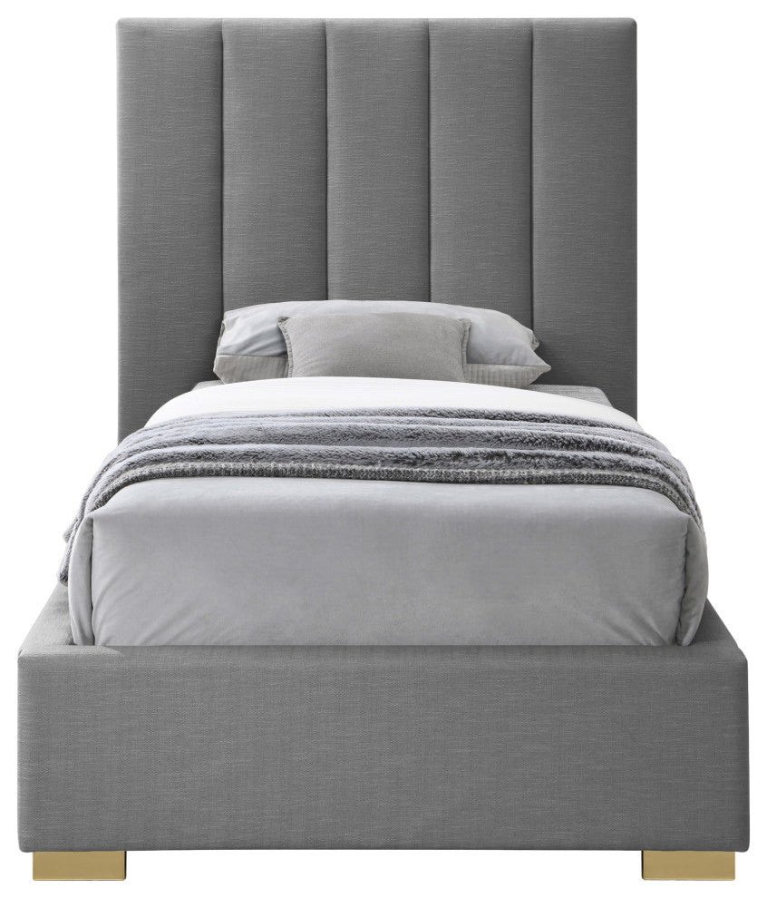 Pierce Linen Textured Fabric Upholstered Bed, Gray, Twin