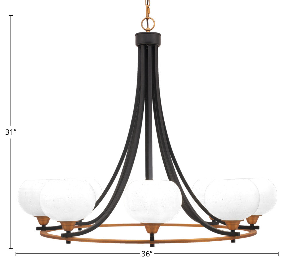 Paramount 8-Light Chandelier, Matte Black & Brass, 7" White Muslin Glass