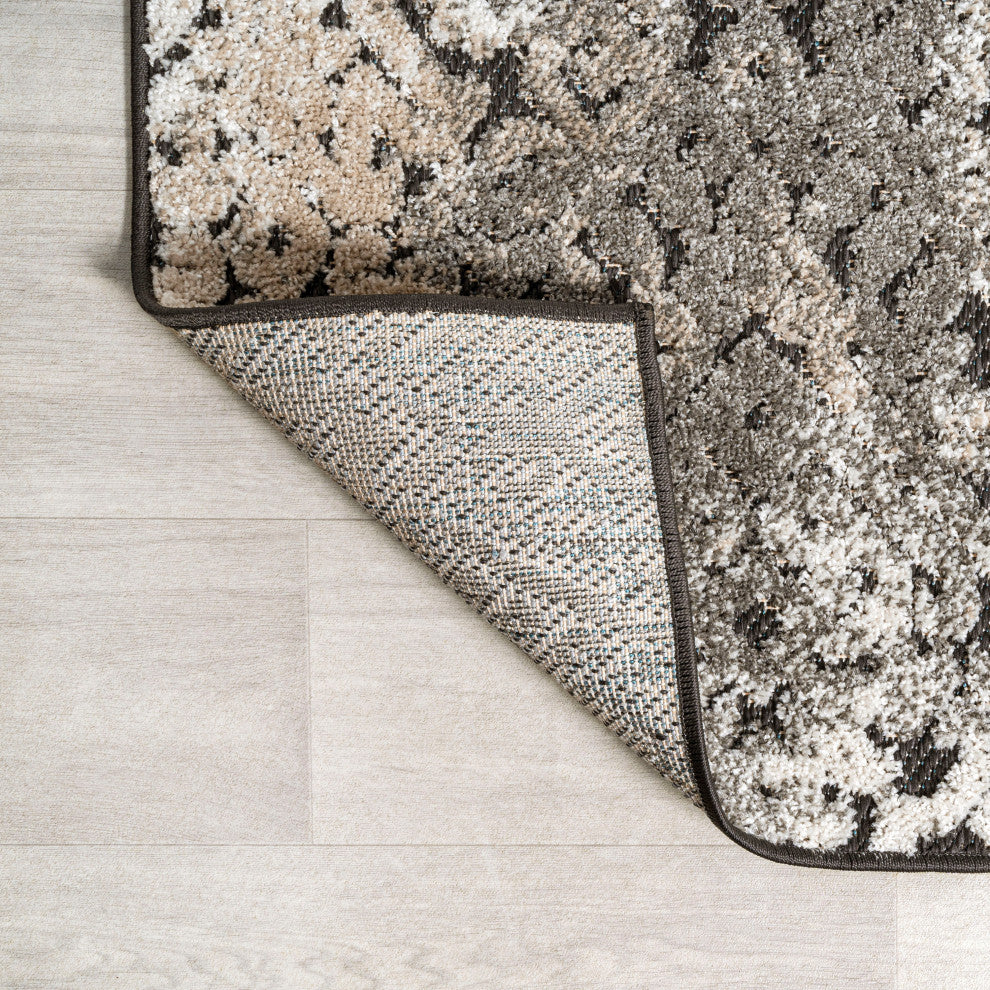 Duenas Damask Cream/Beige/Dark Gray 2 ft. x 8 ft. Indoor/Outdoor Runner Rug