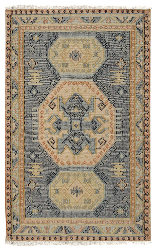 Blue Contemporary Classic High low Kilim Area Rug