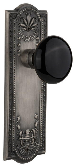 Meadows Plate Passage Black Porcelain Knob, Antique Pewter