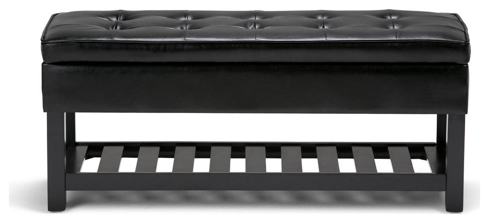 Cosmopolitan Storage Ottoman Bench With Open Bottom, Midnight Black Faux Leather