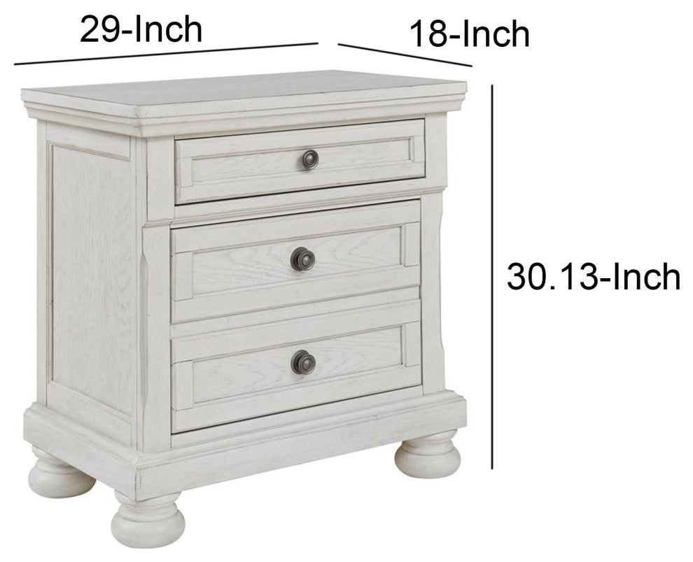 Benzara BM283314 30" Casual Nightstand, Wood, 2 Drawers, Pull Out Tray, White