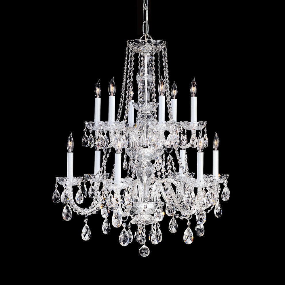 12-Light Chandelier, Crystal: Hand-Cut, Base: Polished Chrome