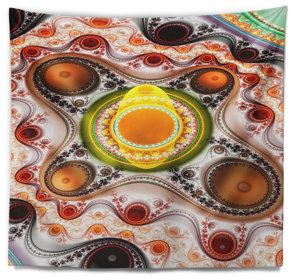 Brown Wavy Curves and Circles Abstract Wall Tapestry, 39"x32"