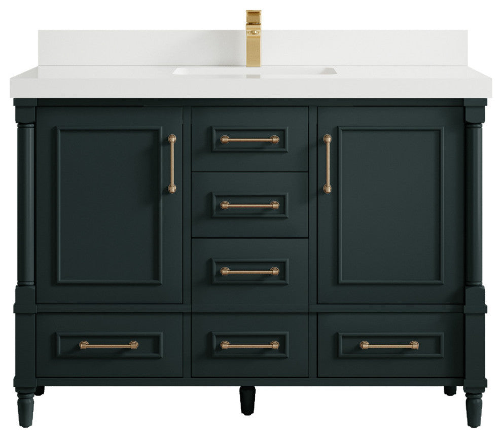 Aberdeen 48 Single Sink Bath Vanity in Dark Forest Green 2" White Quartz