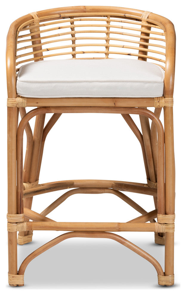 Merlin Modern Bohemian Rattan Collection, White/Natural Brown, Counter Stool
