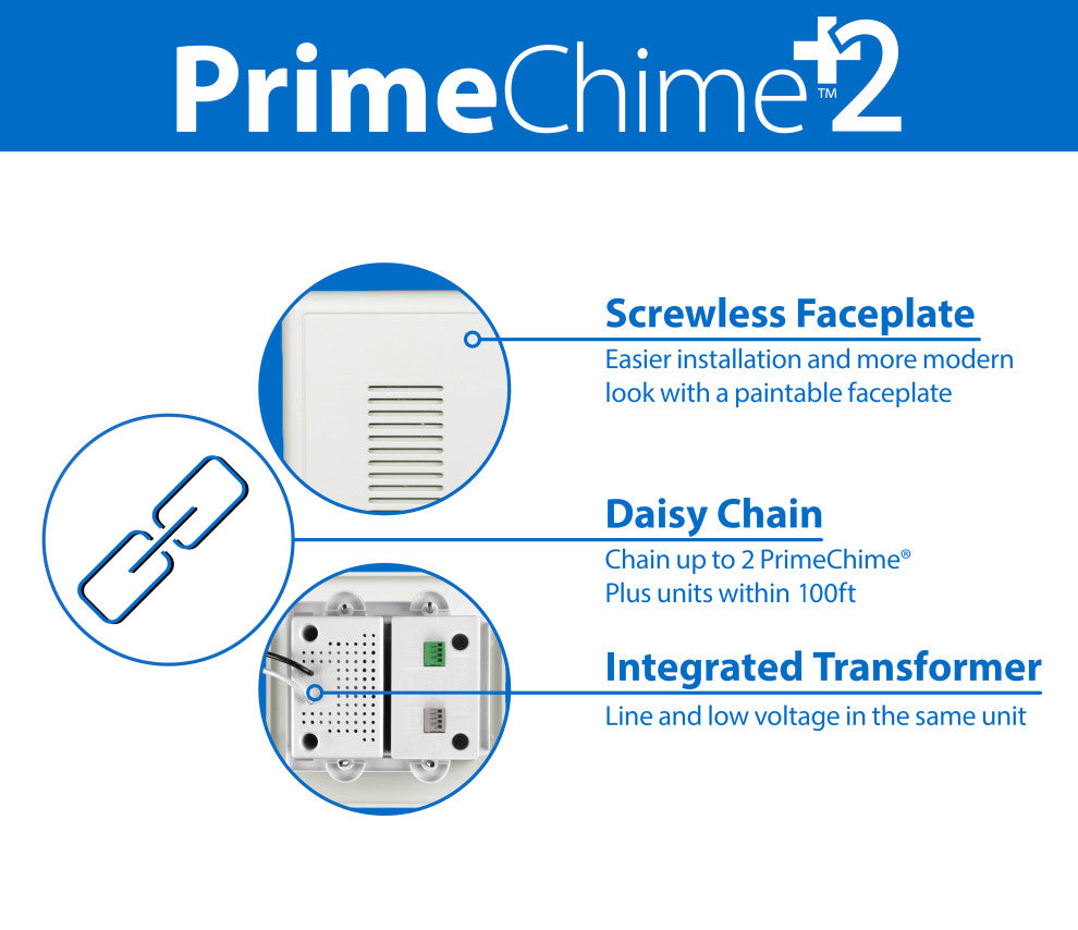 PrimeChime Plus 2 - Video Compatible Doorbell Chime Kit, Polished Brass, Stucco Button