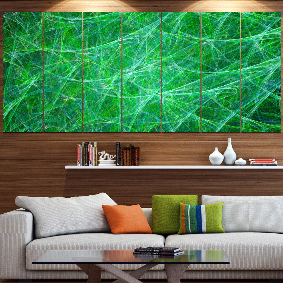 Mystic Green Fractal Veins, Abstract Canvas Art Print, 83"x32", 7 Panels