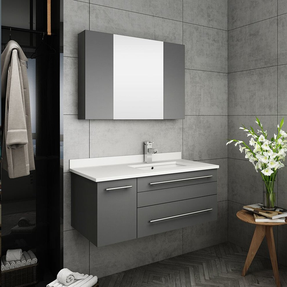 Fresca Lucera 36" Wall Hung Bathroom Vanity With Medicine Cabinet, Gray