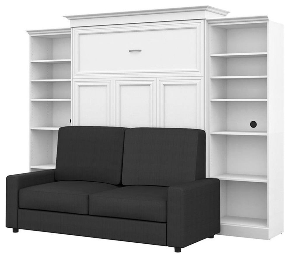 Atlin Designs Wood Queen Murphy Bed with Sofa & Organizers in White/Gray