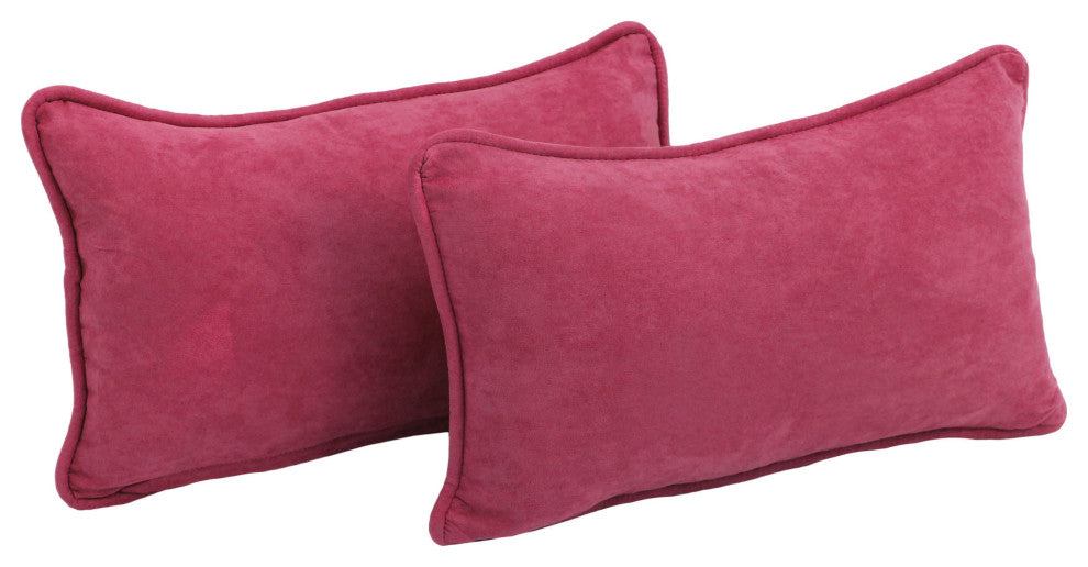 20"X12" Double-Corded Solid Microsuede Back Support Pillows Set of 2, Bery Berry
