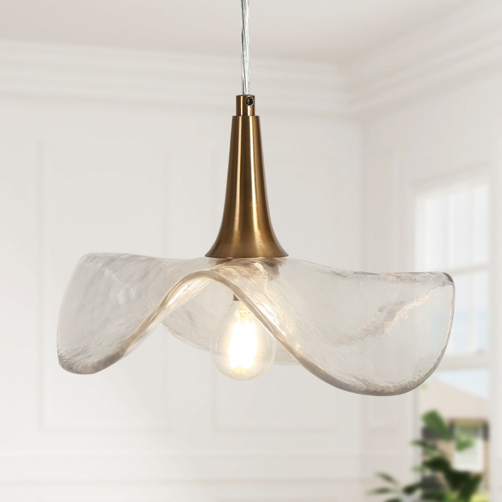 LNC Vitzthum 11" Wave Shaped Glass Pendant Light, Brass, Modern Style
