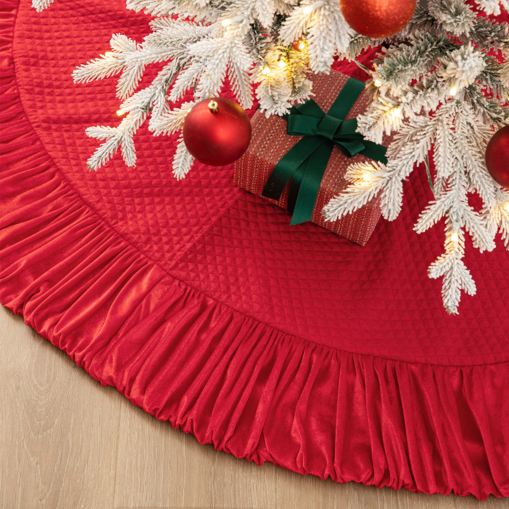60"D Velvet Ruffled Christmas Tree Skirt