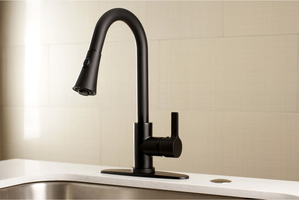 Gourmetier Single-Handle Pull-Down Kitchen Faucet, Matte Black