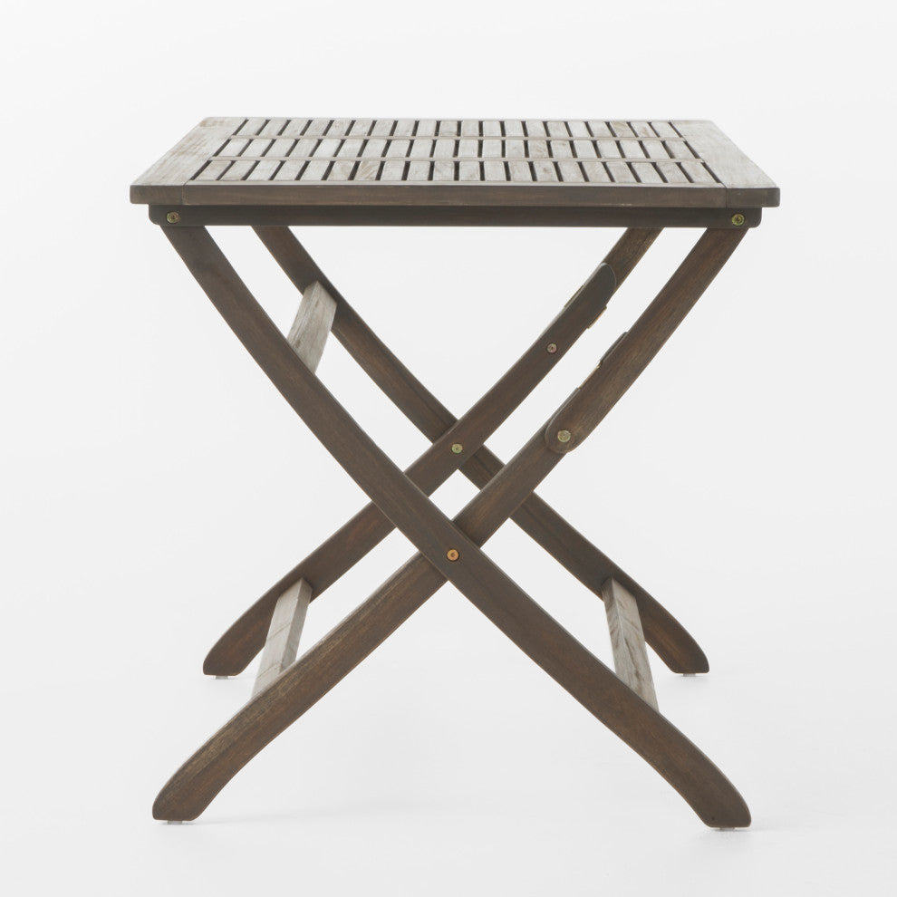 GDF Studio St. Nevis Outdoor Acacia Wood Foldable Dining Table, Gray