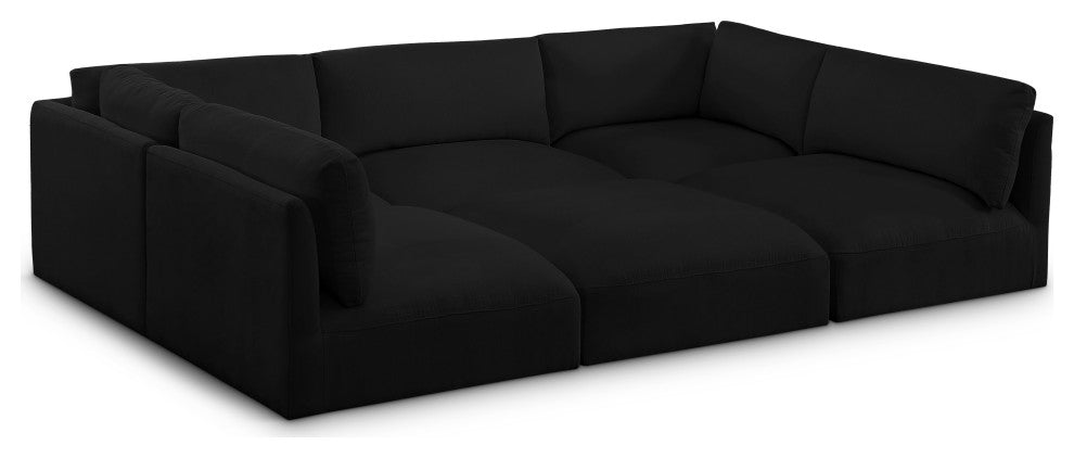 Ease Polyester Upholstered U-Shaped Modular Sectional, Black, 5 Piece: 2 Corner, 3 Armless, 1 Ottoman