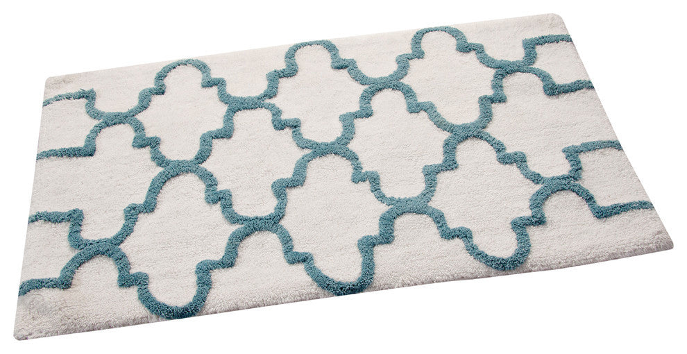 Cotton Dual Color Geometric Pattern Bath Rug, New Blue, 50"x30"