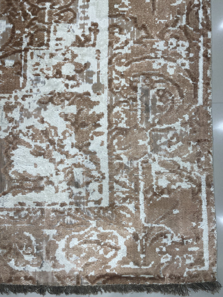 Hand-Knotted Wool Ivory/Copper Transitional Modern Heriz Rug, 7' X 9'