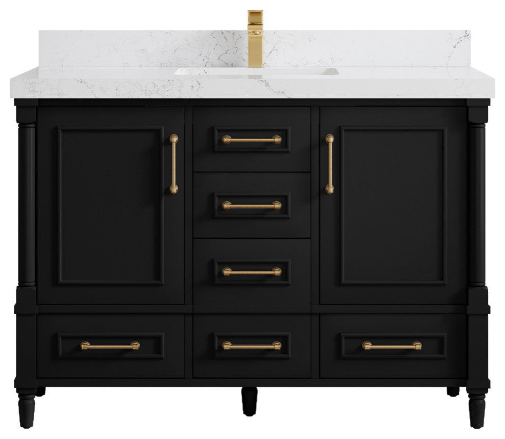 Aberdeen 48 Single Sink Bath Vanity in Black 2" Empira Quartz