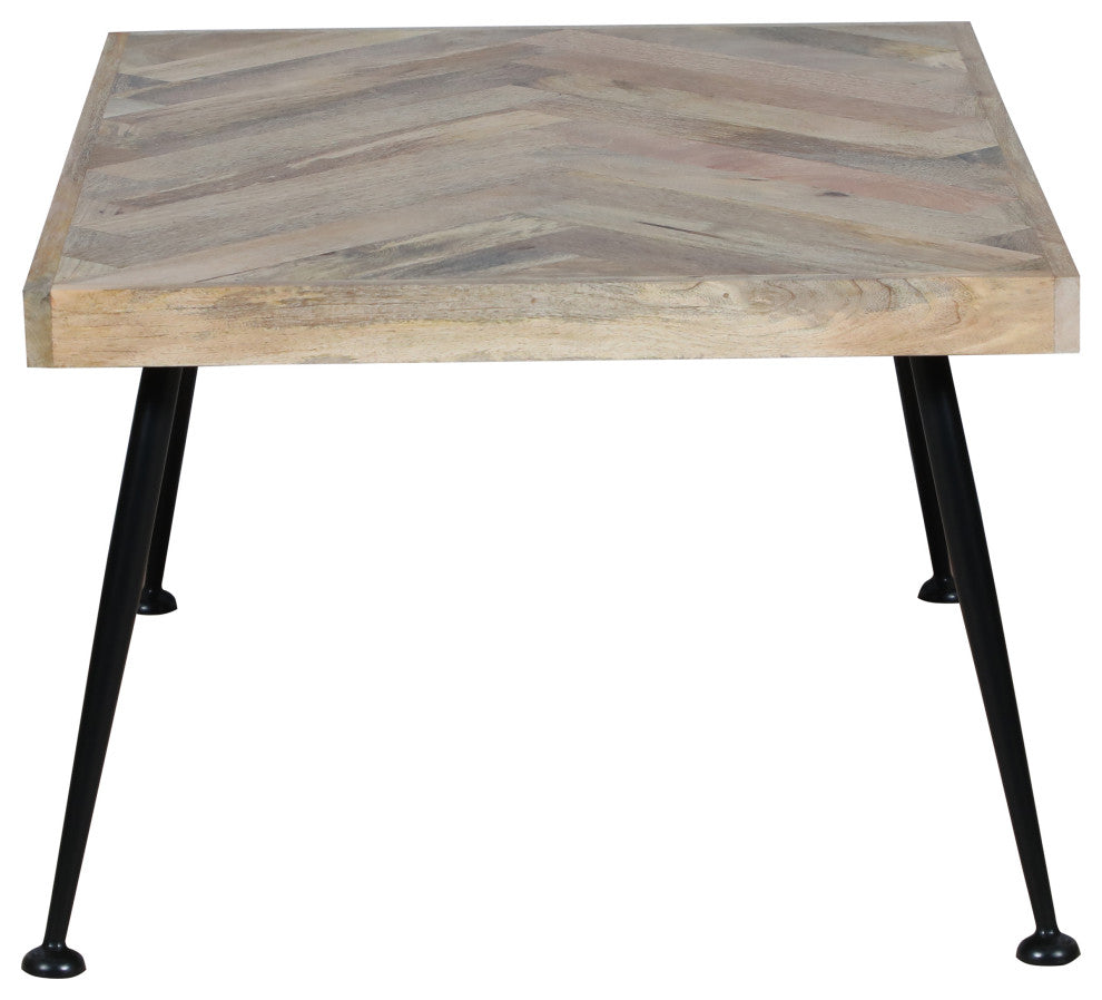 Benzara UPT-262396 Mango Wood Coffee Table, Herringbone Iron Legs, Brown, Black