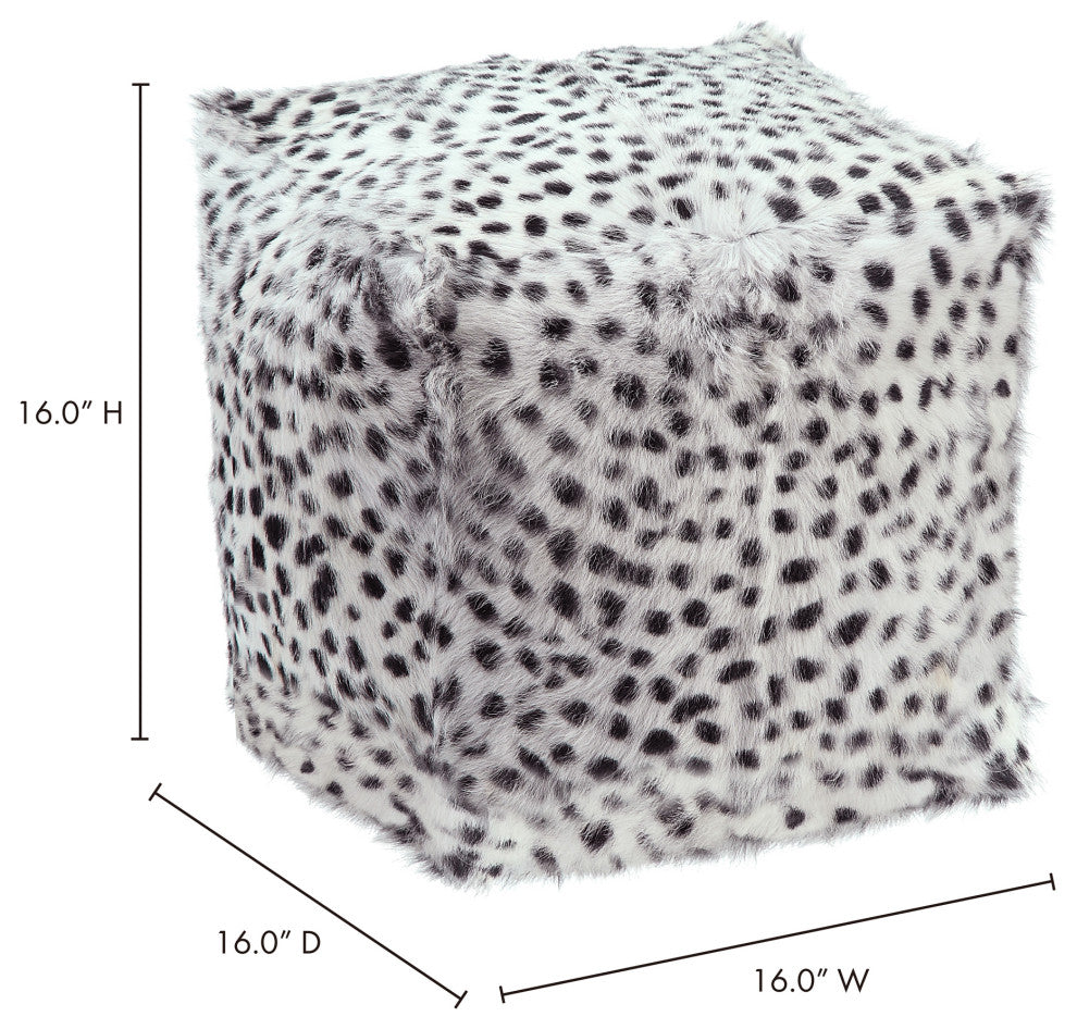 Contemporary Spotted Goat Fur Pouf Light Grey - Grey