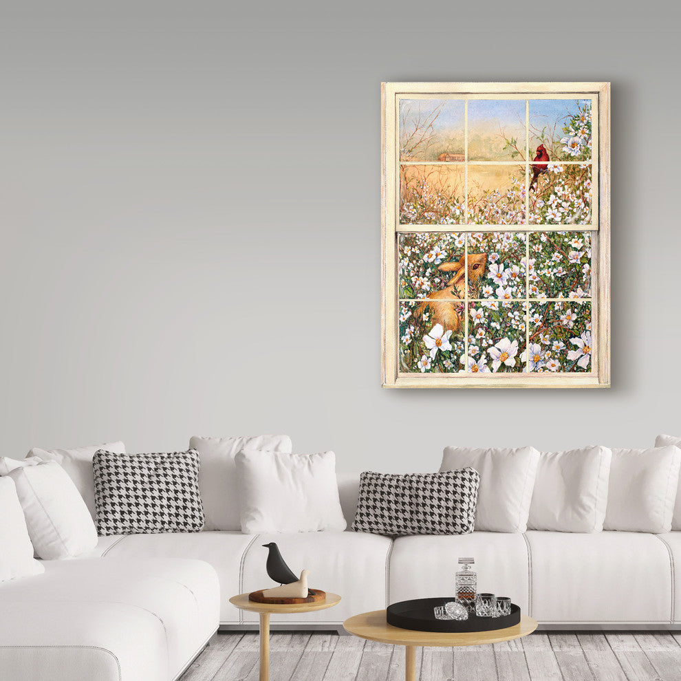 "Bunny And Berries Through The Window" by Sher Sester, Canvas Art, 19"x14"