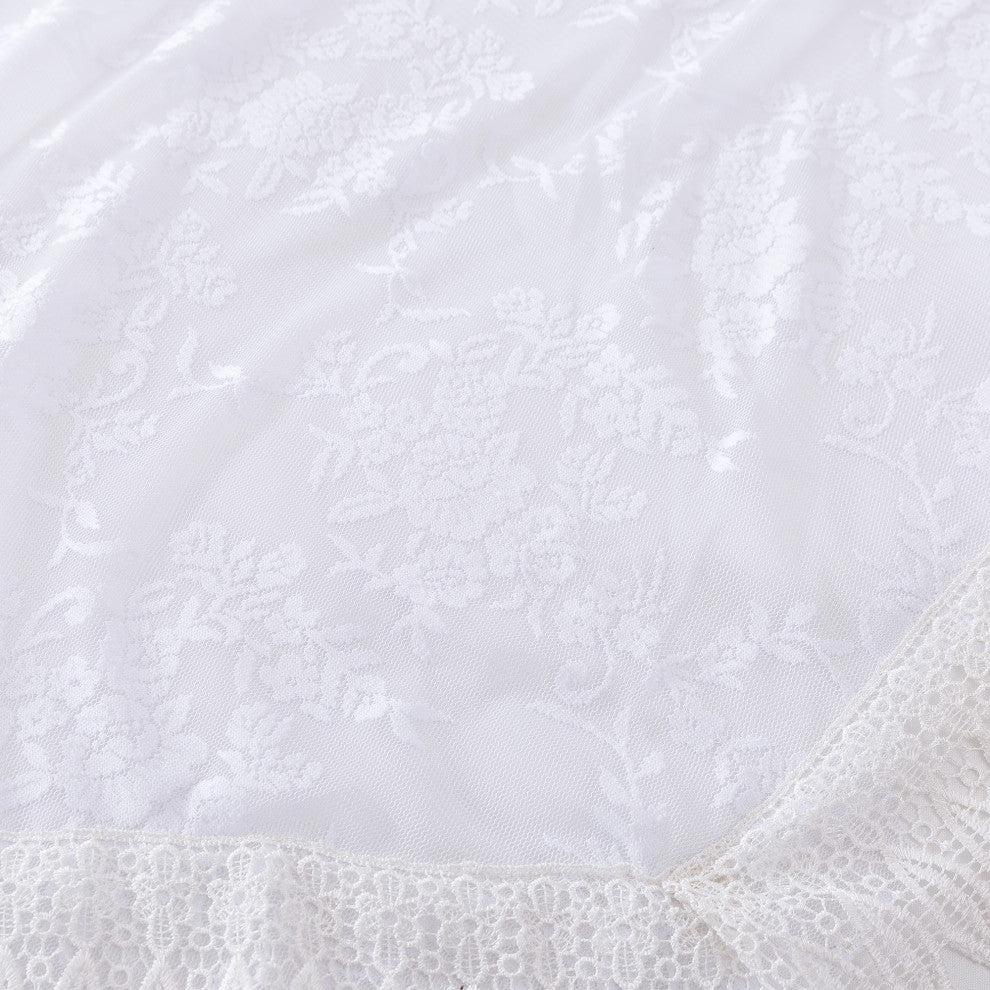 Tache 6-Piece Rose Pink White Satin Ruffled Bedding Set, Queen