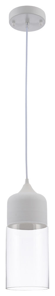 Matte White Single Pendant Light, Clear Glass Shade
