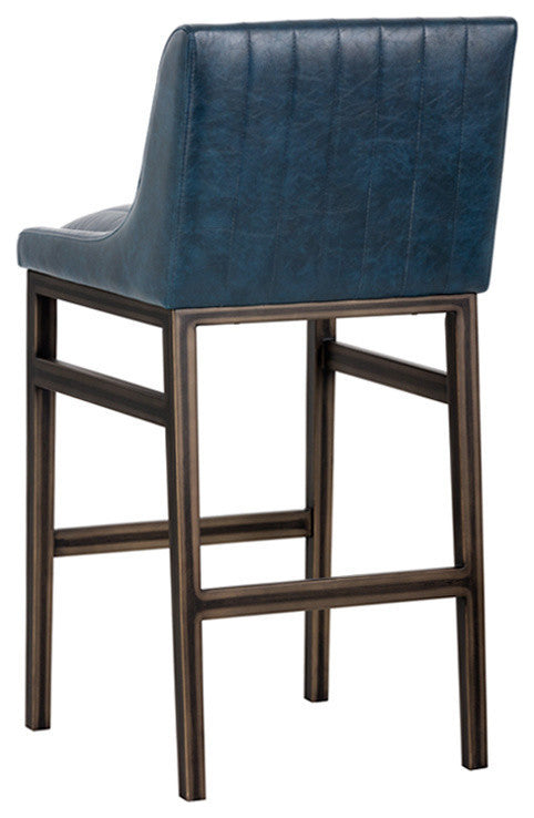 Halden Armless Barstool With Rustic Bronze Legs, Vintage Blue