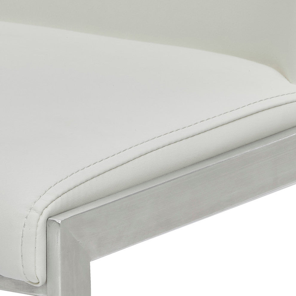 Eliza Leatherette Counter Stool With Polished Stainless Steel Legs, White