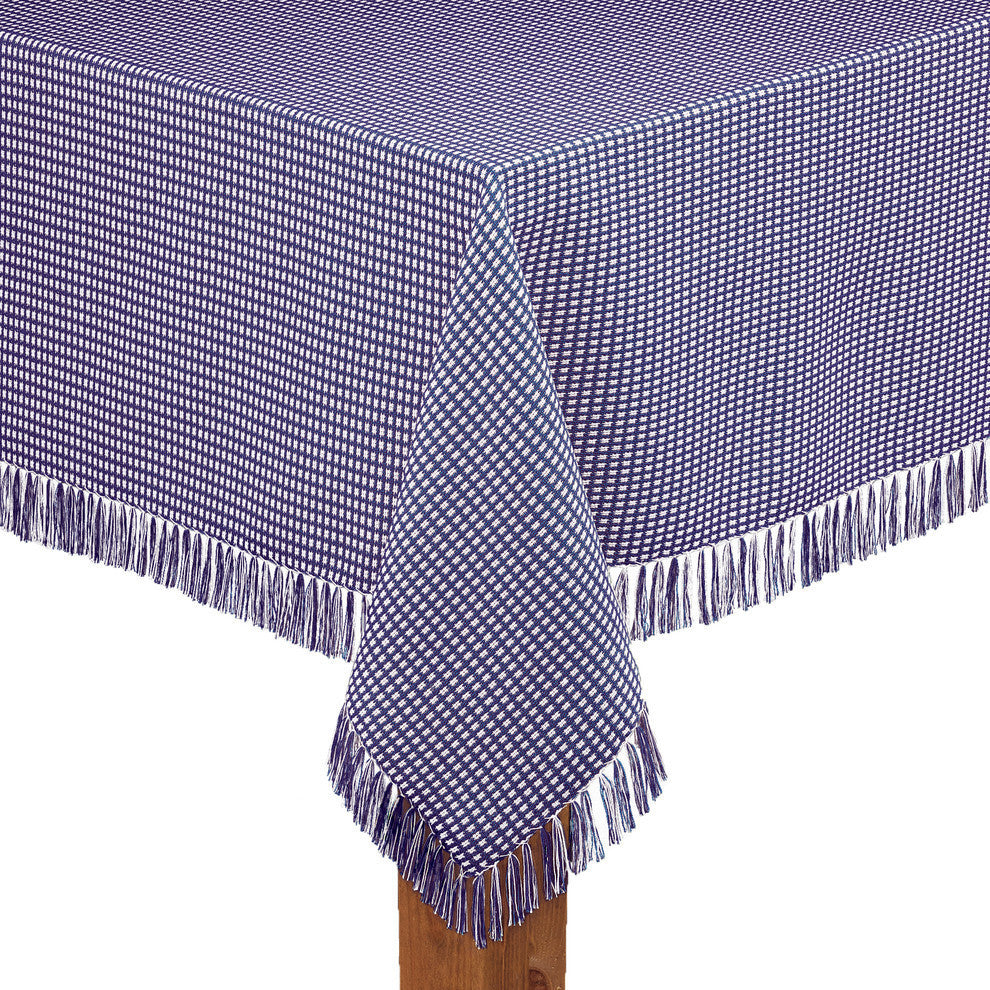 Homespun Fringed 100% Cotton Tablecloth, Marine, 70" Round