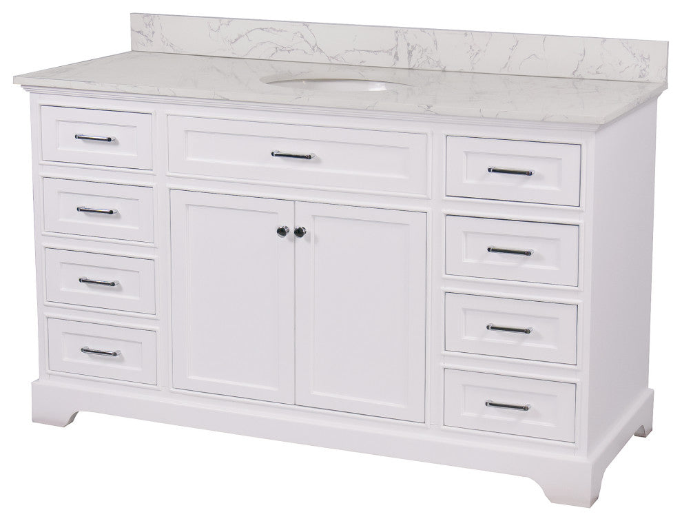 Aria 60" Single Bathroom Vanity, White, Engineered Marble
