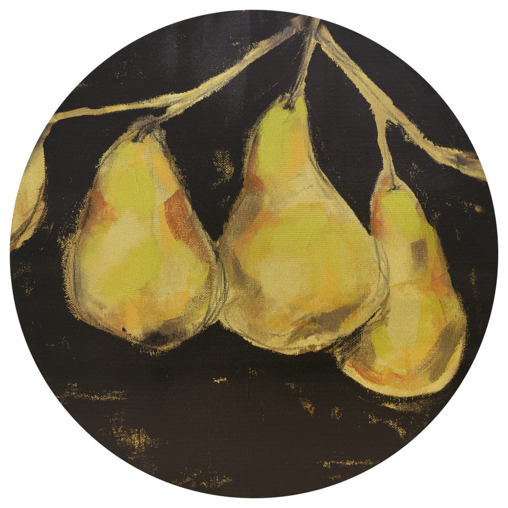 "Golden Pears" Circular Canvas Giclee Printed on 2" Wood Stretcher Wall Art