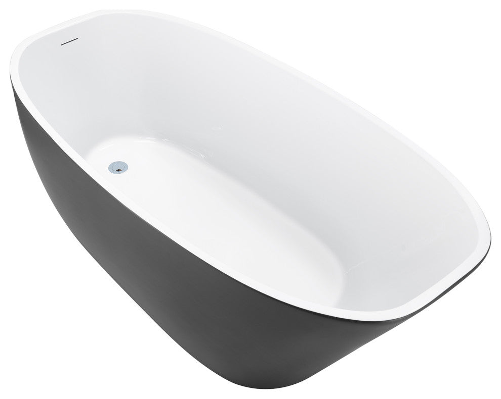 59" Acrylic Freestanding Single Slipper Soaking Bathtub, Gray