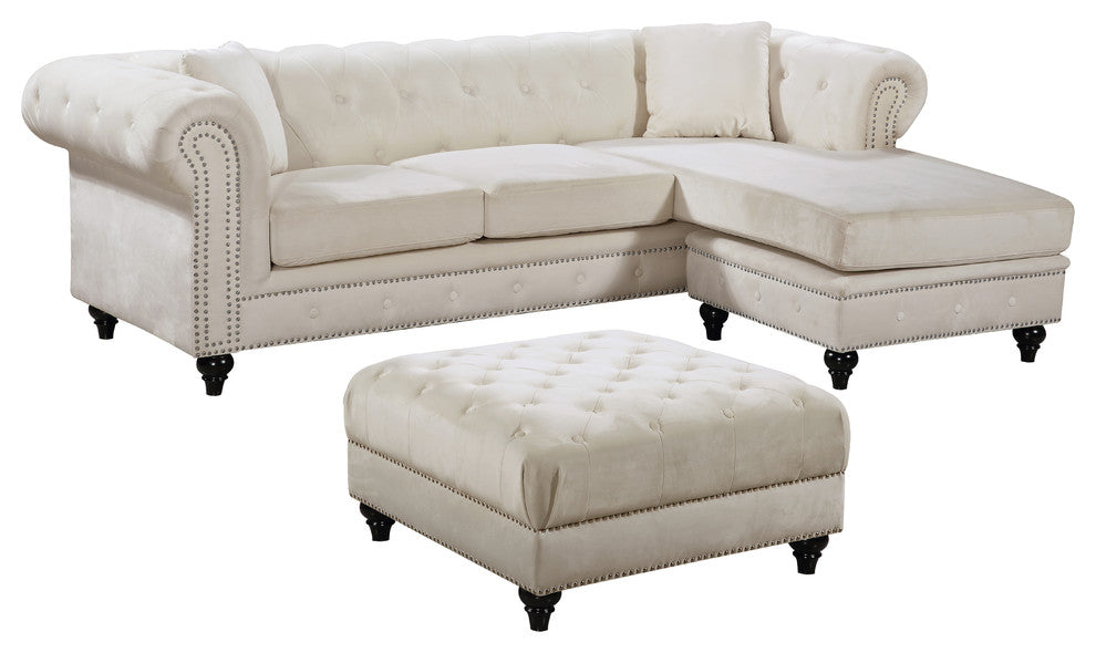 Sabrina Velvet 2-Piece Reversible Sectional, Cream