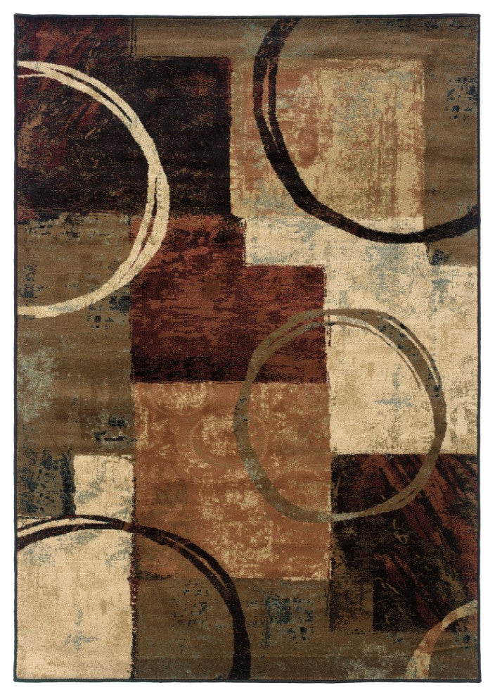 8" x 11" Brown and Black Abstract Geometric Area Rug