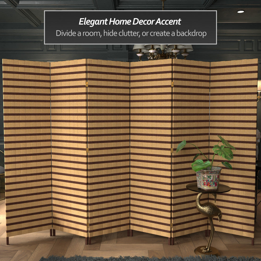 6' Tall Two Tone Natural Fiber Room Divider, 6 Panel