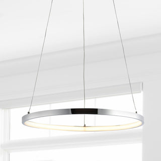 Circulo Metal Round Modern LED Pendant, Chrome, Width: 15.75"