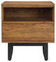 Aldo 1 Drawer Nightstand in Brown Oak Wood with Black Metal Legs