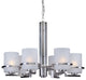 6 Light Chandelier, Brushed Nickel, White Linen Glass